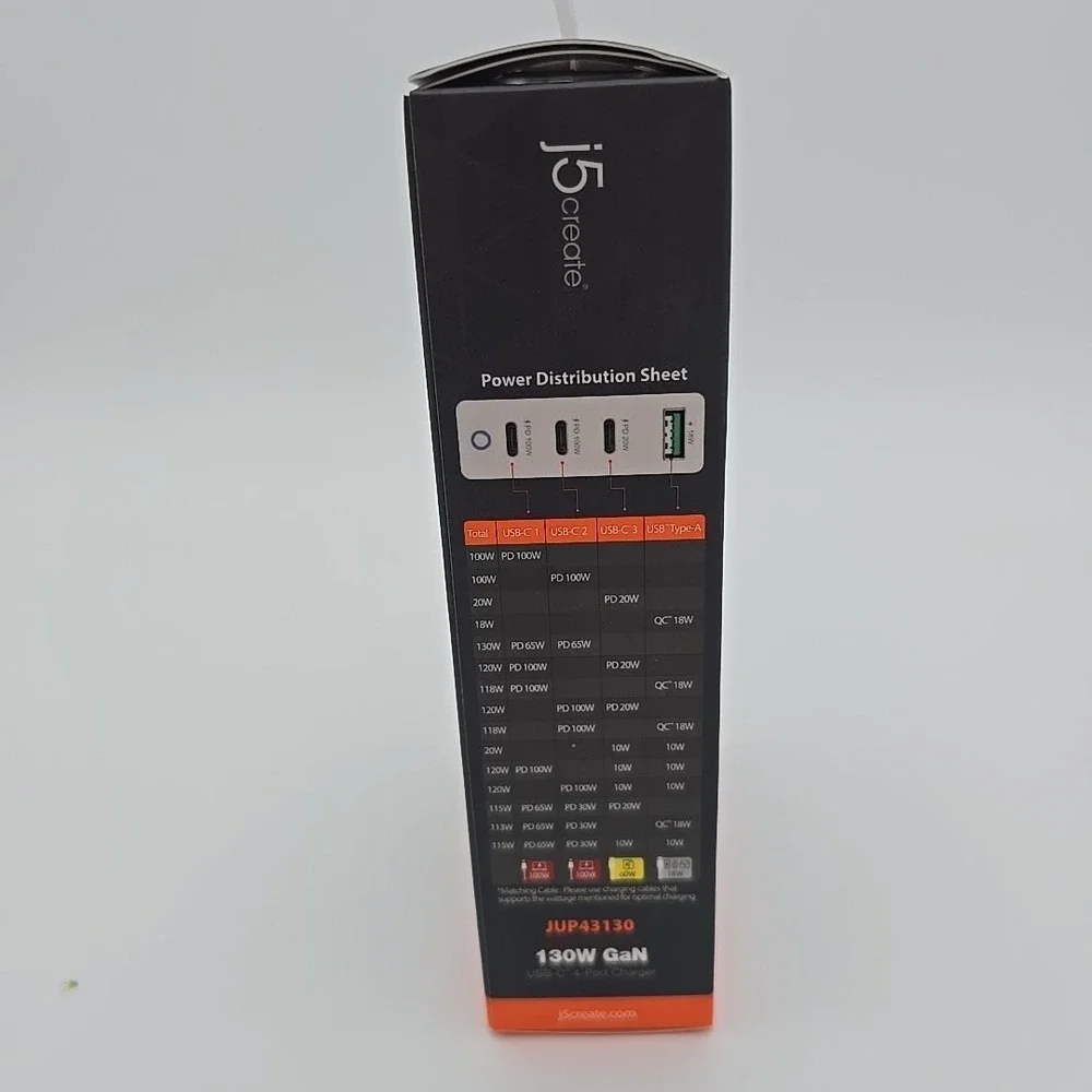 j5 Create‎ 130W GaN USB-C 4-Port Charger JUP43130 Charge 4 Devices at Once.